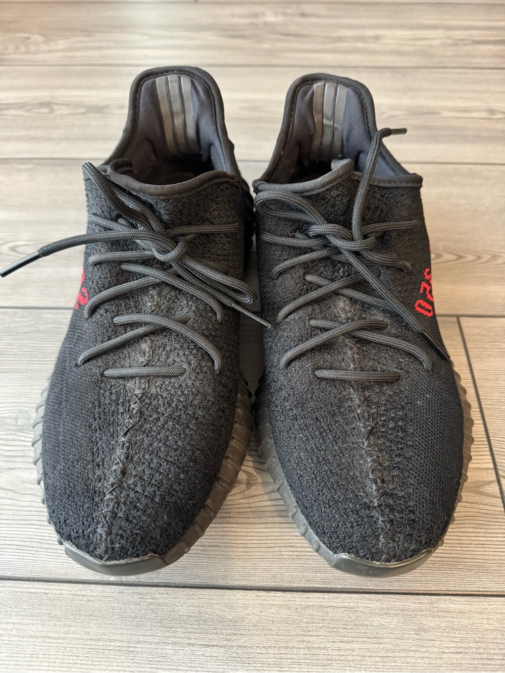 adidas Black Knit Sneakers with Red Stitching